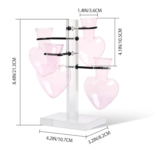 Plants Propagation Stations Plant Terrarium Kit Gift for Women | Birthday Glass Planters For Indoor Plants Home Office Decor Acrylic Plant Accessories - 4 Love Hear Vase - color: Pink