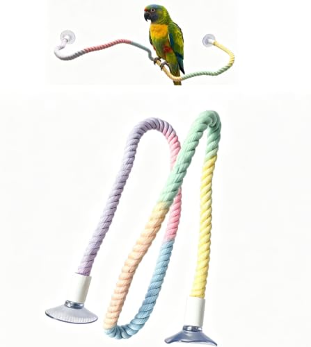Gradient Cotton Rope Bendable Climbing Vine with Suction Cups, Flexible Twisted Bird Perch & Reptile Decor for Parakeet Cockatiel Parrot Ball Python Corn Snake Lizard Gecko