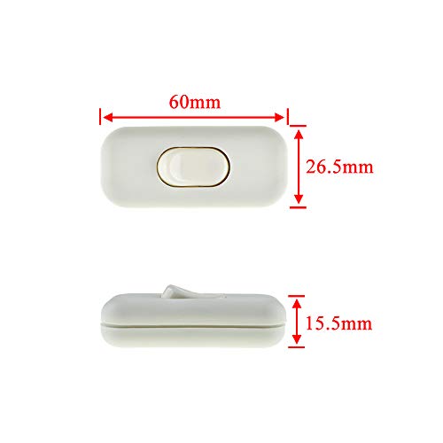 HAHIYO 6A 250V Inline Cord Switch Rocker Button Double Pole Feed-Through Control Switch Compact Wiring Design Easy Install Multi-Function 1 PCS for Kitchen Lights Bedroom Table Lamp Light Gauge Wire