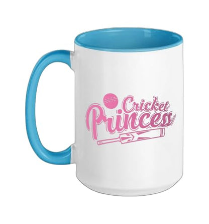 Cricket Princess Ball Sport Hobby Team Ceramic Mug, Blue/White, 15oz - color: Blue/White, size: 15 Ounces