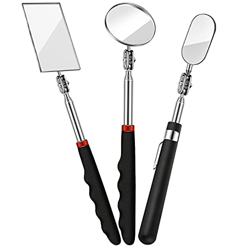 3 Pieces Telescoping Inspection Mirror Round Square Mirror Inspection Tool for Checking Vehicle, Observing Eyelashes Mouth and Other Small Parts(Oval, Square, Round Style) - style: Oval, Square, Round