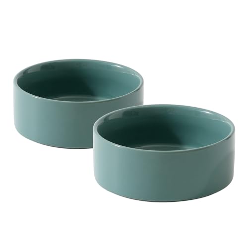 Havniva Cat Bowls Set of Two, 6.1” Ceramic Cat Food and Water Bowls | Cat Food Bowls Whisker Friendly, Non-Slip Base, Food-Grade Ceramic, Wide Opening, Dishwasher Safe, Cat Bowls for Indoor Cats - color: Dark Green, size: 2 Bowls - 6.1"