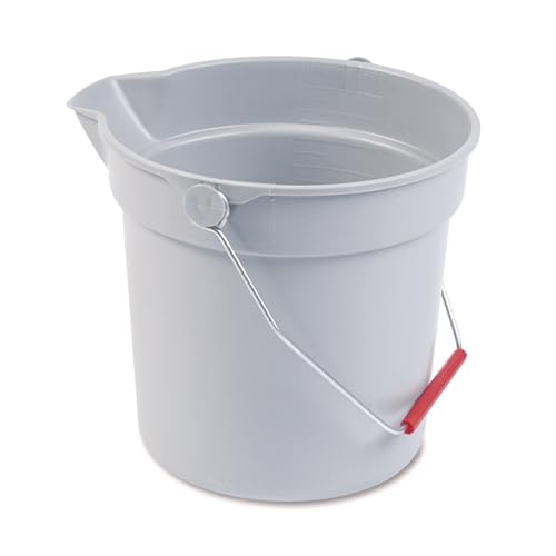 Rubbermaid Commercial Products Brute Heavy-Duty Round Bucket 10-Quart/2.5 Gallon Gray Corrosive-Resistant Pail with Handle for Professional/Janitorial Cleaning and Material Transport