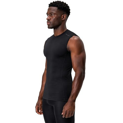 DEVOPS 3 Pack Men's Compression Shirts Sleeveless Tank Top Baselayer | Gym Training, Running, Moisture Wicking, Compression Fit, 4-Way Stretch, UPF 50+, Sleeveless - color: 1# (3 Pack) Black / Black(gray) / Black(red), size: Medium