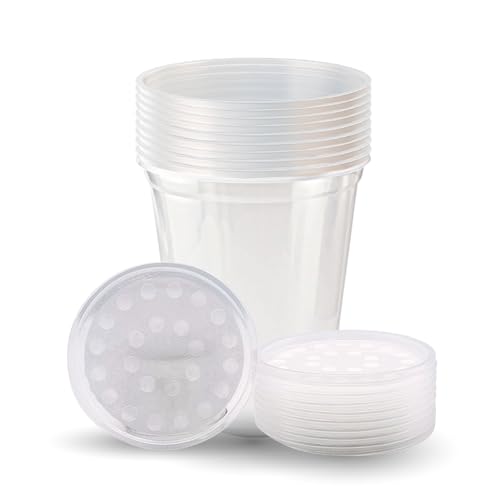 Snout and Shell Deli Cups with Fabric Vented Lids, 10 Pack - Secure Fruit Fly & Insect Cultures, Prevent Escapes & Contaminants, Easy Fruit Fly Media Preparation, Hot Liquid Safe - size: 32oz/10 cups