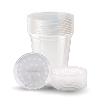 Snout and Shell Deli Cups with Fabric Vented Lids, 10 Pack - Secure Fruit Fly & Insect Cultures, Prevent Escapes & Contaminants, Easy Fruit Fly Media Preparation, Hot Liquid Safe - size: 32oz/10 cups