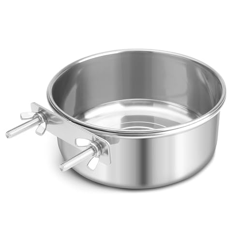 Bird Cage Feeder, Bird Feeder for Cage, 40oz Stainless Steel Food Water Bowl with Clamp, Clip-On Cage Coop Cup for Parrot Hamster Rabbit Rat Small Animals - color: 40oz Stainless Steel Bowl with Clamp