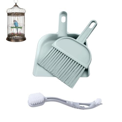 Birdcage Cleaner Set, Mini Dustpan and Brush Set, Animal Droppings Cleaning Tool for Guinea Pigs, Hamsters, Chinchillas, Rabbits, Reptiles, Hedgehogs and Other Small Animals(Gray, Blue)