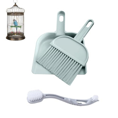 Birdcage Cleaner Set, Mini Dustpan and Brush Set, Animal Droppings Cleaning Tool for Guinea Pigs, Hamsters, Chinchillas, Rabbits, Reptiles, Hedgehogs and Other Small Animals(Gray, Blue)