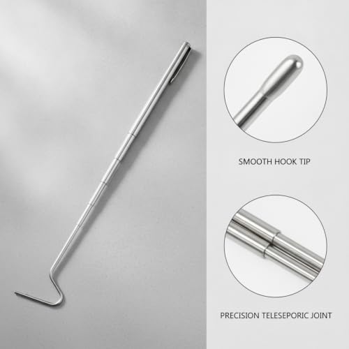 Telescopic Snake Hook, Stainless Steel Extendable Reaching Tool for Reptile Enclosures, 28-Inch (1 PC)