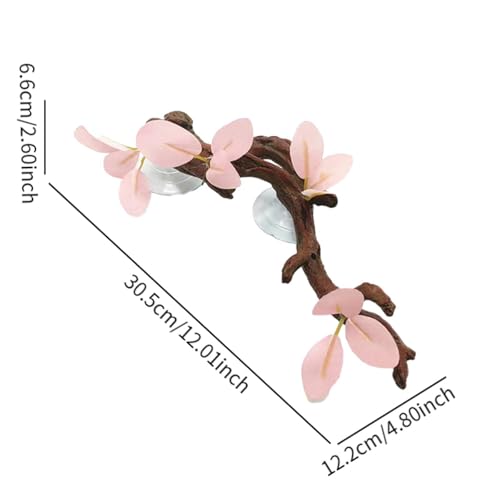 Reptile Terrarium Plant Decoration with Suction Cups, Pink Leaves Simulation Branch for Gecko and Bearded Dragon Habitats