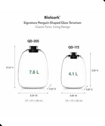 Bioloark QD-205 Large Penguin-Inspired Glass Terrarium with LED Grow Light, 8.5" x 10.2", 7.6L Bio Bottle Moss Terrarium for Plant Display, Ferns, and Miniature Landscapes - color: QD-205 (8.6 "X10.3")