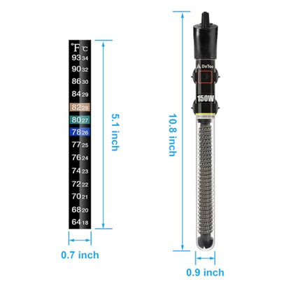 DaToo Mini Aquarium Heater 150W Small Fish Tank Heater 150 Watt with Free Thermometer Sticker(150W) - size: 150W