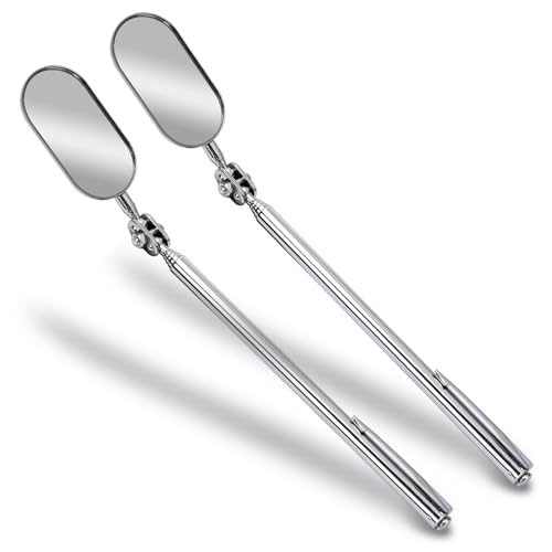 Telescoping Inspection Mirror, 2 Piece Car Inspection Mirror, Stainless Steel Mechanic Mirror,Retractable Extension Mirror,Flexible Inspection Mirror for Checking Vehicle and Small Details (8~24 Inch) - size: 2PCS