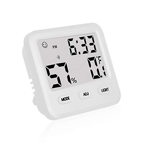 Digital Hygrometer Indoor Thermometer, Temperature Humidity Gauge with Desk Clocks for Bedroom Office,Backlit Accurate Monitor Clear Reading,Time Display Room Thermometer for Home Greenhouse(White) - color: White