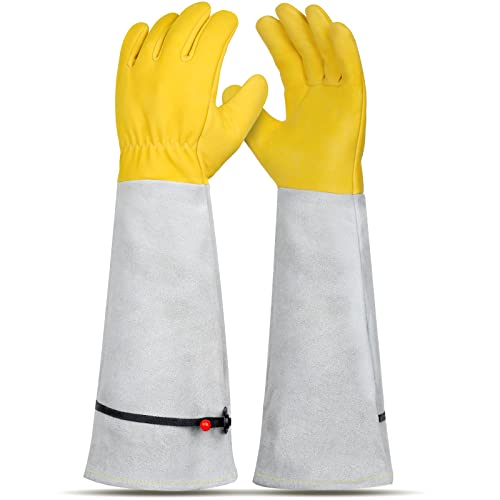 Gardening Gloves for Women/Men, Rose Pruning Thorn-Proof Long Leather Garden Gloves with Adjustable Cuff, Ladies Light Protective Glove for Yard & Outdoor Work - size: Medium (Pack of 1)