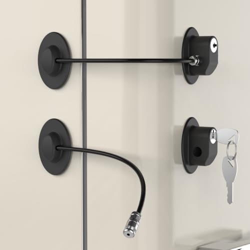 2 Pack Refrigerator Door Locks with 4 Keys, File Drawer Lock, Freezer Door Lock and Child Safety Cabinet Locks by REZIPO Black