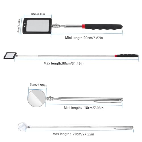 Telescoping Magnetic Pickup Tool Set, Telescopic Inspection Mirror | Flexible Bendable Spring Magnet Stick, LED Flashlight Pickup Rod, Cool Gadgets for Men