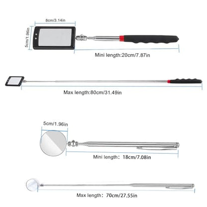 Telescoping Magnetic Pickup Tool Set, Telescopic Inspection Mirror | Flexible Bendable Spring Magnet Stick, LED Flashlight Pickup Rod, Cool Gadgets for Men