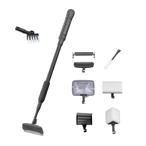 Carefree Fish 6IN1+1 (2026 New Upgrade Edition) Aquarium Cleaning Tools Long Handle Adjustable Length 20~36Inches Fish Tank Cleaner Kit Algae Scraper Scrubber Brushes Set - size: 20~36In