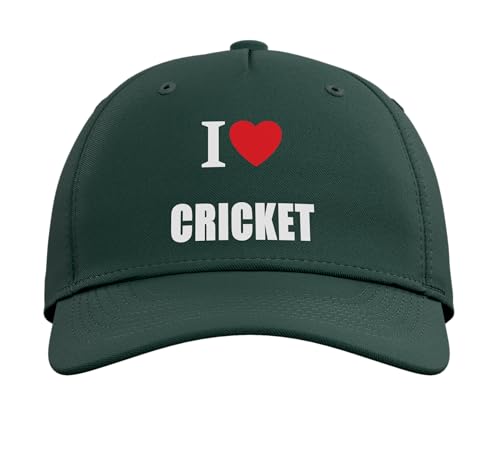 I Love Cricket Bowling Batting Keeper Watching Playing Adjustable Baseball Hat - color: Dark Green