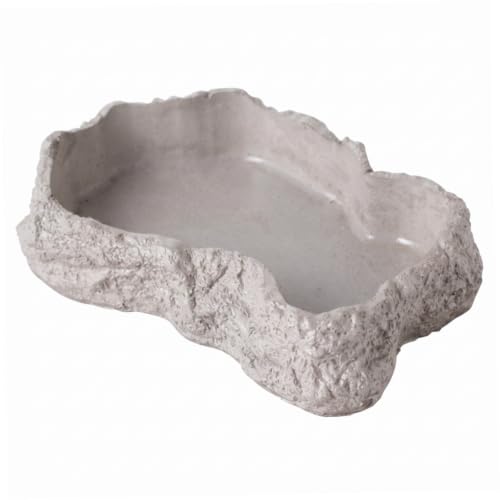 Reptile Water Dish 600ml Tortoise Food Bowl - Natural Rock Texture Reptile Bowl, White, 8.9" X 6.50" X 1.77", Snake Water - color: White