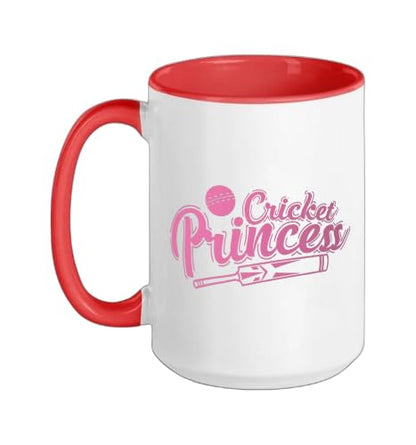 Cricket Princess Ball Sport Hobby Team Ceramic Mug, Red/White, 15oz - color: Red/White, size: 15 Ounces