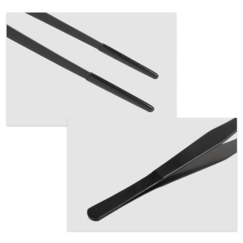 Reptile Feeding Tongs, Stainless Steel Lizard Feeding Tongs, Aquarium Straight Feeding Tweezers for Reptiles with Rubber Tip, Terrarium Feeding Tong for Gecko, 14.96" Length, Black - size: 14.96"