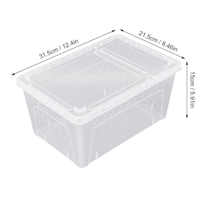Dpofirs Transparent Reptile Carrier Cage | 2 Pack Portable Plastic Breeding Enclosure with Dual Opening Ventilation for Bearded Dragon Lizard Spider Transport Container (L)
