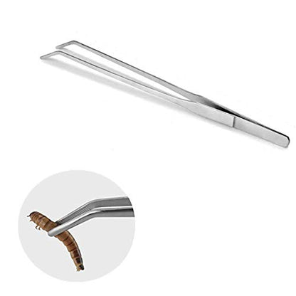 10.6 inch Reptile Feeding Tongs, 3 Pcs Tweezers Cricket Clamp Bug Scooper, Stainless Steel Straight and Curved Tweezers Set for Insects Lizard Turtle Snake Spider Frog Gecko Chameleon - size: 10.6 inch
