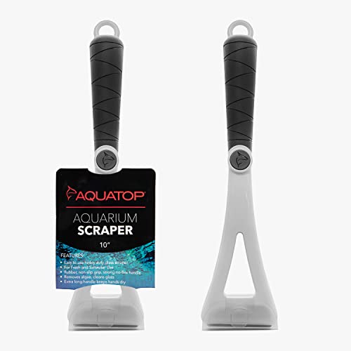 Aquatop 10" Premium Aquarium Scraper Tool with Stainless Steel Blade – Long Handle Glass Cleaner for Fish Tanks, Removes Buildup & Film Easily, AAS-10 - size: Scraper 10"