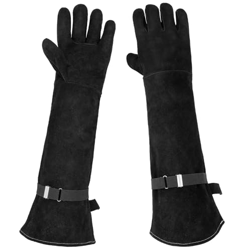Animal Handling Gloves Bite Proof, Thickened Leather Cat Gloves for Scratching, Falconry, Welding, 23.6 inch Black - color: Black