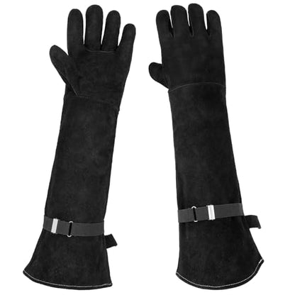 Animal Handling Gloves Bite Proof, Thickened Leather Cat Gloves for Scratching, Falconry, Welding, 23.6 inch Black - color: Black