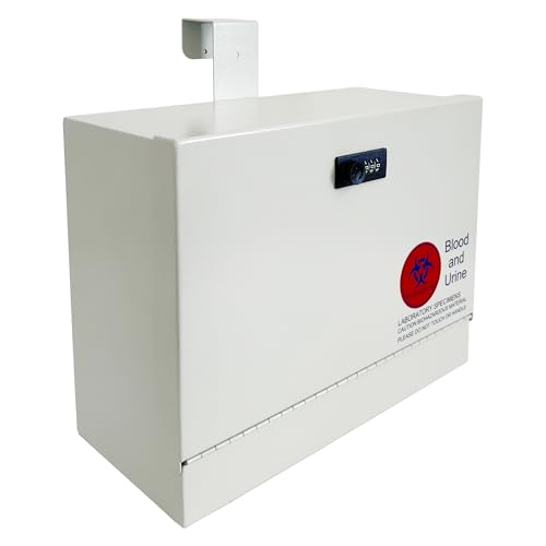 Over-the-Door Specimen Collection Box with Combination Lock | Steel Deposit Box for Urine Samples, Lab Specimens & Documents, Ideal for Clinics, Labs & Healthcare Facilities, Gray