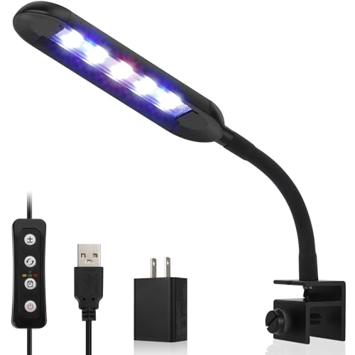 hygger 0.5-5 Gallon Nano Tank Mini Clip-on Aquarium Light with White Blue Red LEDs Fish Tank Lighting Built-in Timer 5 Brightness Levels 6W with USB Port (Include Power Adapter) - size: 6W
