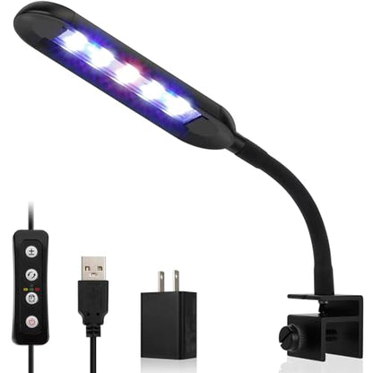 hygger 0.5-5 Gallon Nano Tank Mini Clip-on Aquarium Light with White Blue Red LEDs Fish Tank Lighting Built-in Timer 5 Brightness Levels 6W with USB Port (Include Power Adapter) - size: 6W