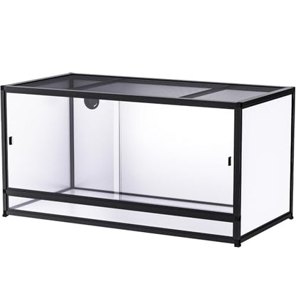 120 Gallon PVC Reptile Enclosure 48"x24"x24" – Large Reptile Tank with Front Sliding Glass Doors & Lock, for Bearded Dragon, Ball Python, Snake - color: Black Frame / White PVC-120 Gallon