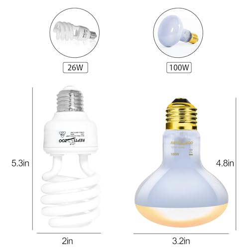 REPTI ZOO Dual Reptile Light Fixture Reptile Heat Lamp Combo Pack, 100W UVA Daylight Basking Spot Light and 26W UVA UVB Reptile Light Energy Saving Spiral Compact Lamp UVB Bulb 5.0 - style: DRL01ST5