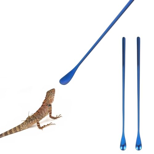 Toddmomy 2pcs Long Handle Reusable Scoop for Reptile Food Mixing Spoon for Lizard and Small Animals Convenient Pet Feeding Tool Blue - color: Blue
