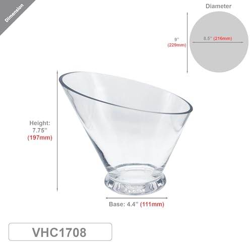 WGVI Slant Cut Calyx Glass Vase, Width 9", Height 7.75", Clear Terrarium, Candy Dish, Fruit Jar, Floral Container for Wedding Party Event, Home Office Decor, 1 Piece - size: Slant Cut 7.75"H