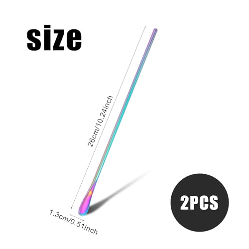 2pcs Reptile Food Spoons, 10.2 Inch Reptile Feeding Spoons 304 Stainless Steel Reptile Fruit Mixing Stirring Food Feeding Spoons for Crested Gecko Gargoyle Bearded Dragon (Colored)