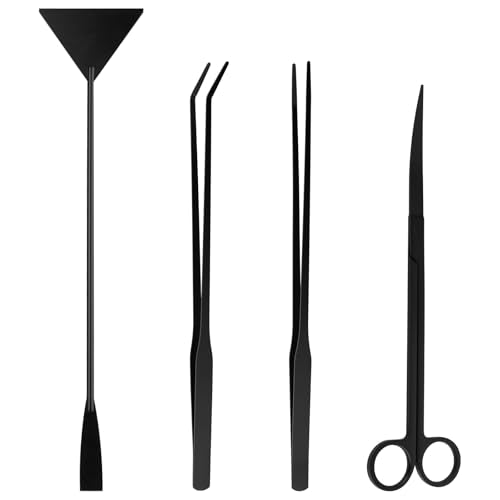 Tifanso 4-in-1 Aquarium Aquascape Tool Kit with Tweezers Scissors Scraper | Rustproof, Long Handle, For Plant Trimming Algae Scraping Reptile Feeding, Fits Aquariums Terrariums, Tank Accessories