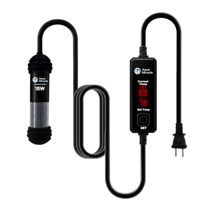 AquaMiracle Upgraded 15W Small Aquarium Heater Fish Tank Heater Turtle Heater Super Mini Aquarium Heater, Dry-Run/Overheating Protection and Memory Function, Dual LED Display, for 1-3 Gal Tanks - size: For 1-3 Gal Aquariums
