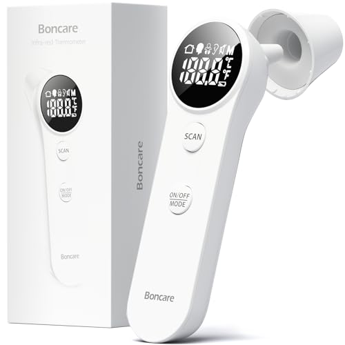Boncare Ear and Forehead Thermometer for Adults and Kids | 2X Accuracy Infrared Digital Thermometer ,1 Second Reading, No Touch Baby with Fever Alarm