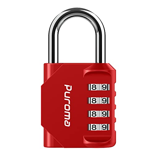 Puroma 1 Pack Combination Lock Locker 4 Digits Combo Padlock Gym Red | For School Gate Fence Toolbox Hasp Storage, Outdoor, Resettable, Weatherproof, Side Window, Crack Cut Resist, Hardened Steel - color: Red