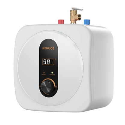 Under Sink Instant Hot Water Heater,2.5 Gallon Mini Tank Water Heaters with LED Display,1500W 120V Small Water Heater 1/2" NPT for RV,Kitchen,Compact Design with T&P Valve,3-Way Fitting Valve - color: White