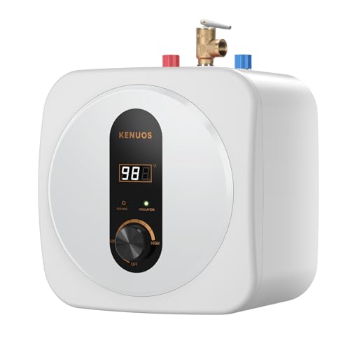 Under Sink Instant Hot Water Heater,2.5 Gallon Mini Tank Water Heaters with LED Display,1500W 120V Small Water Heater 1/2" NPT for RV,Kitchen,Compact Design with T&P Valve,3-Way Fitting Valve - color: White