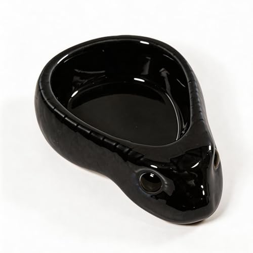 Reptile Water Dish, Ceramic Snake Water Bowl for Snake, Leopard Gecko, Bearded Dragon and Lizard, Reptile Bathing Pool Food Feeding Dish, Terrarium Tank Accessories (Black) - color: Black