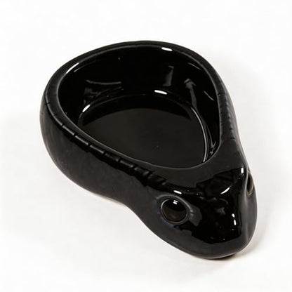 Reptile Water Dish, Ceramic Snake Water Bowl for Snake, Leopard Gecko, Bearded Dragon and Lizard, Reptile Bathing Pool Food Feeding Dish, Terrarium Tank Accessories (Black) - color: Black