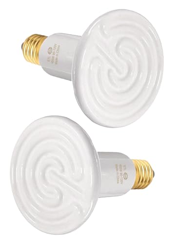 100W 2 Pack Ceramic Heat Lamp,White Dimmable Infrared Bulb No Light Emitter Lamp Infrared Ceramic Heat Lamp Bulb for Pet Coop Heater Reptile Chicken Lizard Turtle Brooder Bulb, ETL Listed